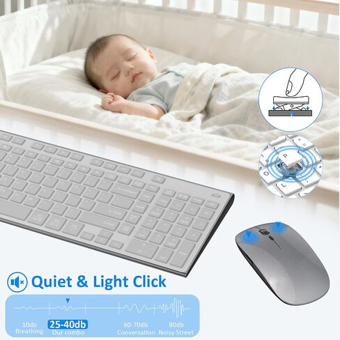 Wireless Keyboard and Mouse, GALENMORO Silent Quiet Combo Low Profile USB C Full Size Compact with Number Pad Flat Soft Touch Cordless for Mac Computer PC Laptop MacBook iMac Office - Black and Gray in Saudi Arabia