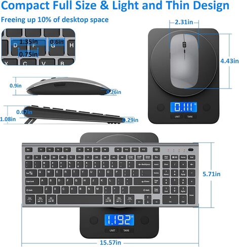 Wireless Keyboard and Mouse, GALENMORO Silent Quiet Combo Low Profile USB C Full Size Compact with Number Pad Flat Soft Touch Cordless for Mac Computer PC Laptop MacBook iMac Office - Black and Gray in Saudi Arabia