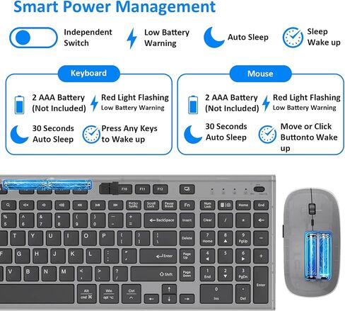 Wireless Keyboard and Mouse, GALENMORO Silent Quiet Combo Low Profile USB C Full Size Compact with Number Pad Flat Soft Touch Cordless for Mac Computer PC Laptop MacBook iMac Office - Black and Gray in Saudi Arabia