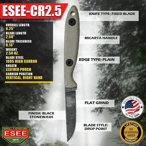سكاكين ESEE كودي روين CR2.5 سكين صيد وتخييم ثابت مع غمد جلدي (أكسيد أسود) in Kuwait
