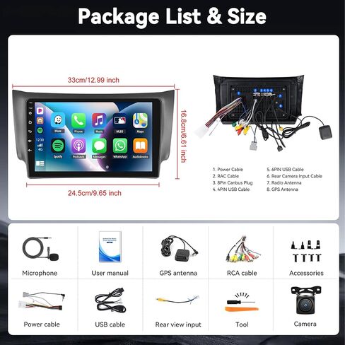 for Nissan Sentra 2013-2017 Radios Android 11 Car Stereo with Wireless Apple CarPlay Android Auto Mirror Link Bluetooth 2G+32G 10.1 Inch HD Touchscreen GPS Navigation FM WiFi SWC+Backup Camera in Saudi Arabia