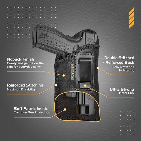 حافظة مسدس هيوستن للمسدسات بالحجم الكامل - حافظة حمل مخفية من الجلد البيئي IWB لـ Glk 17 Sig P320 XDM M&P Beretta 92FS مع ليزر - حزام داخلي ملائم بمشبك معدني in Kuwait