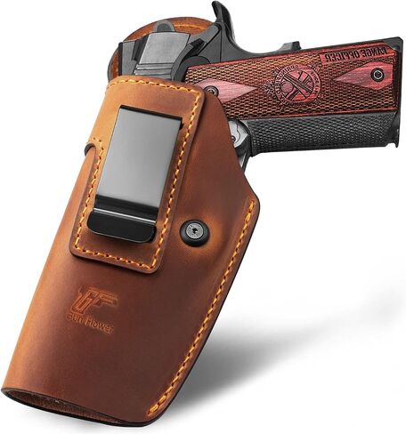 Full Grain Leather IWB Holster for Most 1911 Style Handguns 5" 4.25" 4" Barrel, Compatible with Kimber, Colt, Tisas, S&W, Sig, Springfield, S&W, Ruger SR, Remington & More,Not Fit Optics/Light in Saudi Arabia