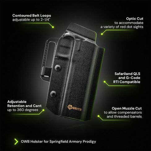 GRITR OWB Kydex Pistol Holster for Springfield Armory Prodigy | Gun Accessory w/Optic Cut, Adjustable Retention & Cant, Compatible with Safariland QLS/G-Code RTI Attachments - Right/Left Hand Options in Saudi Arabia