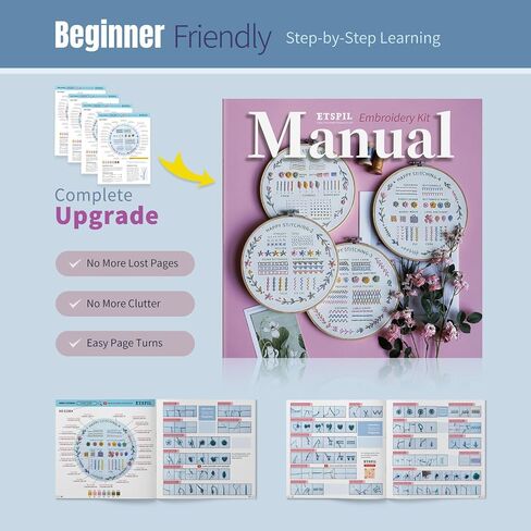 ETSPIL Embroidery Kit for Adults, 2 Hoops, 4K Slow-Mo, Pre-Printed Patterns in Saudi Arabia