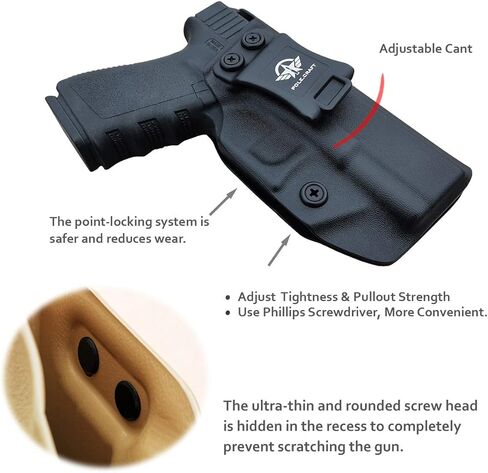 POLE.CRAFT IWB Kydex Holster يناسب: Glock 19 19X 25 44 45 (Gen 1-5) & Glock 23 32 (Gen 3-4) مسدس - حزام خصر داخلي مخفي - غطاء زر ماج - مدخل موسع - بدون تآكل، بدون اهتزاز in Kuwait