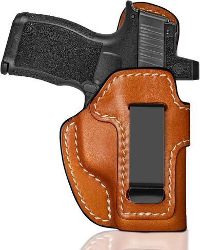 Premium IWB Leather Holster for SIG Sauer P365, P365X, P365XL, Optic-Ready Concealed Carry Holster, Molded Leather, Steel Clip Fits 1.75" Belt, Inside Waistband, Classic Brown Color, Right/Left Hand in Saudi Arabia