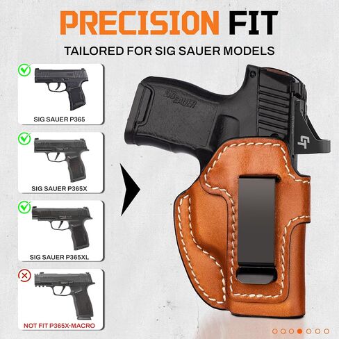Premium IWB Leather Holster for SIG Sauer P365, P365X, P365XL, Optic-Ready Concealed Carry Holster, Molded Leather, Steel Clip Fits 1.75" Belt, Inside Waistband, Classic Brown Color, Right/Left Hand in Saudi Arabia