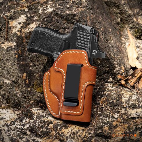 Premium IWB Leather Holster for SIG Sauer P365, P365X, P365XL, Optic-Ready Concealed Carry Holster, Molded Leather, Steel Clip Fits 1.75" Belt, Inside Waistband, Classic Brown Color, Right/Left Hand in Saudi Arabia