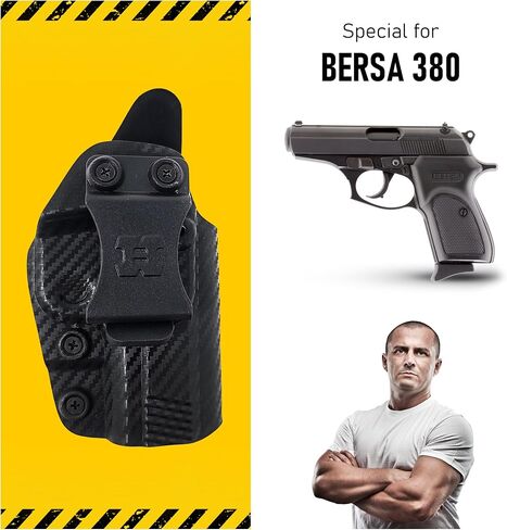 Iwb Kydex Holster يناسب Bersa Thunder 380 حمل مخفي بواسطة Houston Gun Holsters - مبطن من الداخل للاحتفاظ القوي والحماية - مشبك من البلاستيك المقوى - خفيف الوزن in Kuwait