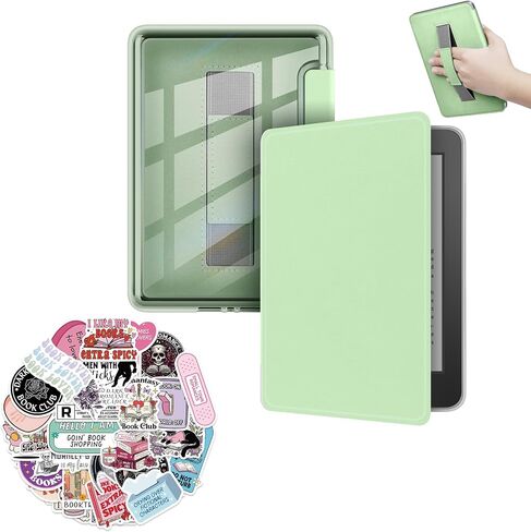 حافظة لجهاز Kindle 6 بوصات 2024 و2022 (الجيل الحادي عشر) مع ملصقات، غطاء من البولي يوريثين + ظهر شفاف صلب من مادة TPU مع حزام يد، خاصية النوم/الاستيقاظ التلقائي، ماتشا جرين in Saudi Arabia