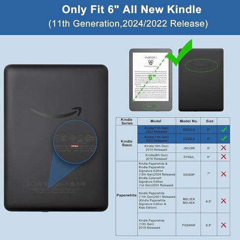 حافظة لجهاز Kindle 6 بوصات 2024 و2022 (الجيل الحادي عشر) مع ملصقات، غطاء من البولي يوريثين + ظهر شفاف صلب من مادة TPU مع حزام يد، خاصية النوم/الاستيقاظ التلقائي، ماتشا جرين in Saudi Arabia