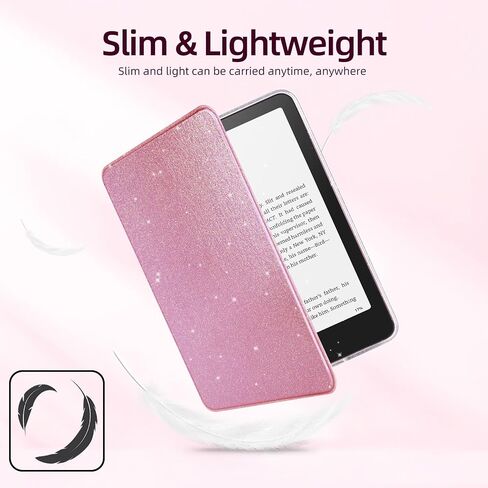 حافظة MOROCK لجهاز Kindle Paperwhite الجيل الثاني عشر مقاس 7 بوصات 2024، تناسب إصدار Kindle Colorsoft Paperwhite Signature Edition، جلد PU لامع نحيف وغطاء خلفي من الأكريليك الشفاف للكمبيوتر الشخصي، نوم/استيقاظ تلقائي، توت بري لامع in Kuwait