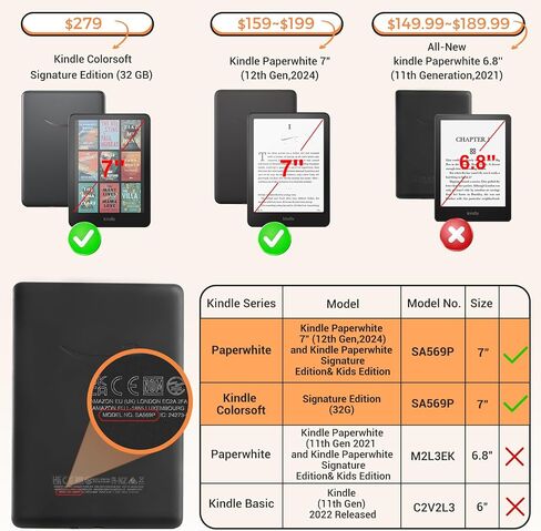 CoBak Lightweight Stand Cute Case for 7" Kindle Paperwhite 12th Gen 2024 and Kindle Colorsoft with Right Hand Strap - Compatible with iPhone MagSafe, for Samsung/Anker Wireless Charging Pads in Saudi Arabia