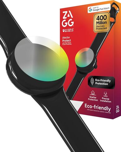 واقي شاشة ZAGG Ultra Eco Google Pixel Watch 4 (41 ملم) - حماية من الخدش، مصنوع من مواد نباتية، درع غير مرئي، ذاكرة نانو ذاتية الشفاء، سهل التركيب in Saudi Arabia