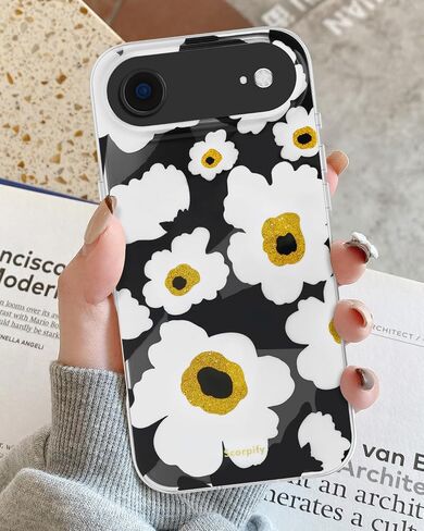 SCORPIFY for iPhone 17 Pro Case [Compatible with MagSafe] with Blue Nemophila Floral Design, Cute Clear Flower Magnetic Phone Cover for Women Girls,[Non Yellowing] Slim Bumper with Gold Accents in Saudi Arabia