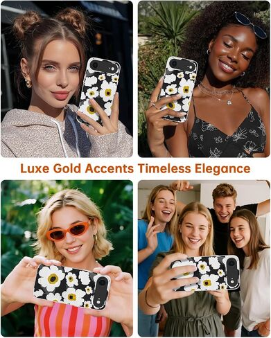 SCORPIFY for iPhone 17 Pro Case [Compatible with MagSafe] with Blue Nemophila Floral Design, Cute Clear Flower Magnetic Phone Cover for Women Girls,[Non Yellowing] Slim Bumper with Gold Accents in Saudi Arabia