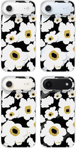 SCORPIFY for iPhone 17 Pro Case [Compatible with MagSafe] with Blue Nemophila Floral Design, Cute Clear Flower Magnetic Phone Cover for Women Girls,[Non Yellowing] Slim Bumper with Gold Accents in Saudi Arabia