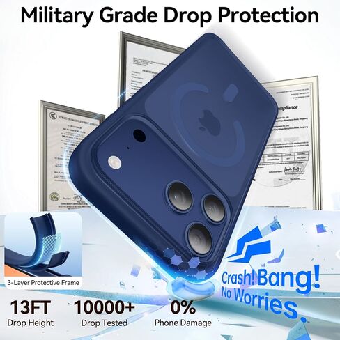 حافظة مغناطيسية مقاومة للصدمات لهاتف iPhone 17 Pro Max، [مناسبة لـ MagSafe] [تم اختبار السقوط من الدرجة العسكرية] حافظة خلفية مغناطيسية شفافة غير لامعة 17 Pro Max مضادة لبصمات الأصابع ومضادة للخدش 6.9 بوصة، أزرق in Kuwait