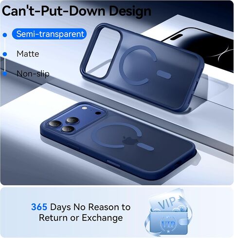 حافظة مغناطيسية مقاومة للصدمات لهاتف iPhone 17 Pro Max، [مناسبة لـ MagSafe] [تم اختبار السقوط من الدرجة العسكرية] حافظة خلفية مغناطيسية شفافة غير لامعة 17 Pro Max مضادة لبصمات الأصابع ومضادة للخدش 6.9 بوصة، أزرق in Kuwait