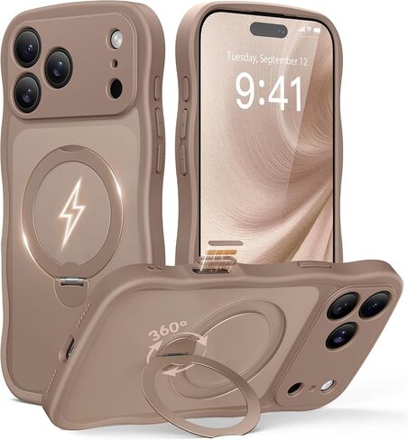 for iPhone 17 Pro Max Case for Women,[Compatible with Magsafe][360° Spin Magnetic Stand][Cute Wave Edge][Military-Grade Protection]Translucent Matte Phone Case for iPhone 17Pro Max,Withered Brown in Saudi Arabia