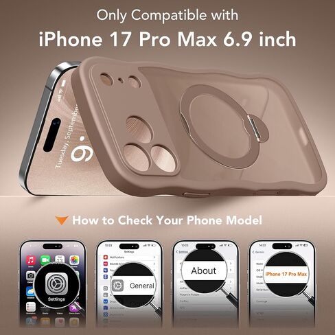 for iPhone 17 Pro Max Case for Women,[Compatible with Magsafe][360° Spin Magnetic Stand][Cute Wave Edge][Military-Grade Protection]Translucent Matte Phone Case for iPhone 17Pro Max,Withered Brown in Saudi Arabia