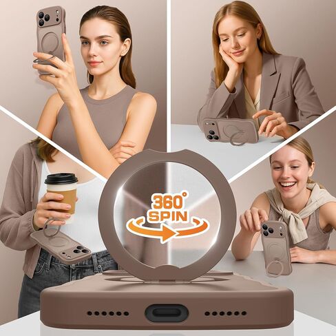 for iPhone 17 Pro Max Case for Women,[Compatible with Magsafe][360° Spin Magnetic Stand][Cute Wave Edge][Military-Grade Protection]Translucent Matte Phone Case for iPhone 17Pro Max,Withered Brown in Saudi Arabia