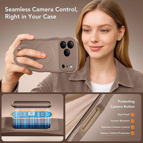 for iPhone 17 Pro Max Case for Women,[Compatible with Magsafe][360° Spin Magnetic Stand][Cute Wave Edge][Military-Grade Protection]Translucent Matte Phone Case for iPhone 17Pro Max,Withered Brown in Saudi Arabia