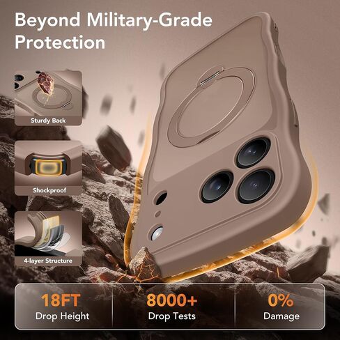 for iPhone 17 Pro Max Case for Women,[Compatible with Magsafe][360° Spin Magnetic Stand][Cute Wave Edge][Military-Grade Protection]Translucent Matte Phone Case for iPhone 17Pro Max,Withered Brown in Saudi Arabia