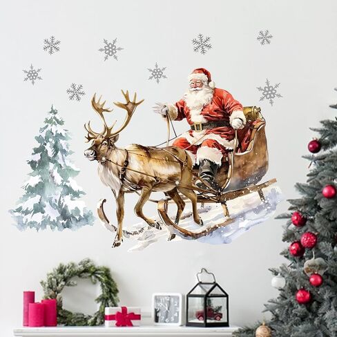 Mfault Merry Christmas Tree Wall Decals Stickers, Xmas Buffalo Plaid Leopard Decorations Bedroom Art, Winter Holiday Snowflake Ball Bow Home Kitchen Decor in Kuwait