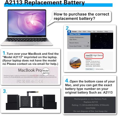 بطارية كمبيوتر محمول A2113 A2141 متوافقة مع جهاز MacBook Pro مقاس 16 بوصة A2141 (إصدار 2019) EMC 3347، تناسب MVVJ2xx/A MVVK2xx/A MVVL2xx/A MVVM2xx/A in Saudi Arabia