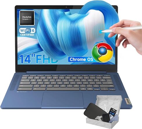 Lenovo IdeaPad Slim 3 Chromebook Laptop, 14'' FHD Touchscreen, 4GB RAM, 64GB eMMC + 256GB Micro SD, MediaTek Kompanio 520, Lightweight Chromebook for Business & Students, w/Accessories in Saudi Arabia