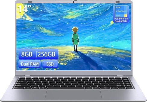 2025 Silver Laptop, Pentium Gold 6500Y Processor(Up to 3.4GHz),8GB RAM 256GB SSD,14 Inch FHD IPS Display, 5000mAh Battery,Type-C,Portable Laptops Computer for Business Office Home in Saudi Arabia
