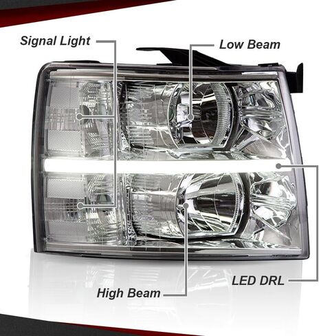 CHEDA LED DRL STRIP Headlights Compatible with 2007-2013 Chevy Silverado 1500 2500 3500 & HD (Clear lens Chrome Housing Clear Reflector) Headlamp Assembly Faros Conjunto De Faros in Saudi Arabia
