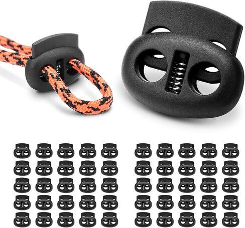 100 Pcs Plastic Cord Locks for Drawstrings Double Hole Spring Stopper Fastener Slider Toggles End for Drawstrings Shoelaces Backpack Lanyard in Kuwait