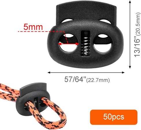 100 Pcs Plastic Cord Locks for Drawstrings Double Hole Spring Stopper Fastener Slider Toggles End for Drawstrings Shoelaces Backpack Lanyard in Kuwait