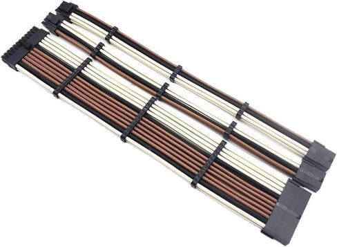 طقم كابل PSU ذو أكمام تمديد أساسية باللون البني اللوحة الأم ATX 24Pin CPU 8Pin 4+4 Pin PCIE GPU 8 Pin 6+2 Pin كابل الطاقة (24Pin ATX Cable) in Saudi Arabia