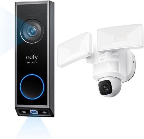 كاميرا eufy Security Floodlight E30 مع جرس باب فيديو E340 (يعمل بالبطارية)، دوران وإمالة 360 درجة، كشف وتتبع الذكاء الاصطناعي، فيديو 2K، واي فاي 2.4 جيجا هرتز، تنبيهات صوتية وإضاءة مخصصة، تسجيل 24/7 in Saudi Arabia