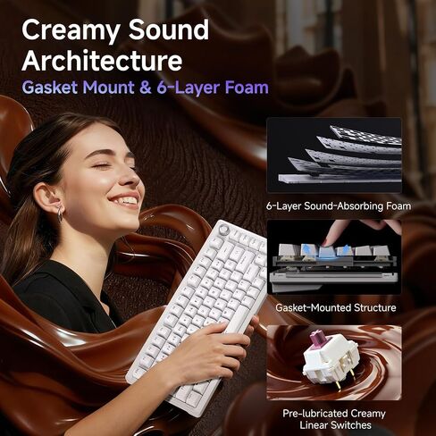 DIERYA DK81E 75% Mechanical Gaming Keyboard, Hot-Swappable, Pre-Lubed Linear Switches, Gasket-Mount, 6-Layer Dampening Foam, Programmable, Volume Knob, RGB Backlit, Double-Shot Keycaps, Wired, White in Saudi Arabia