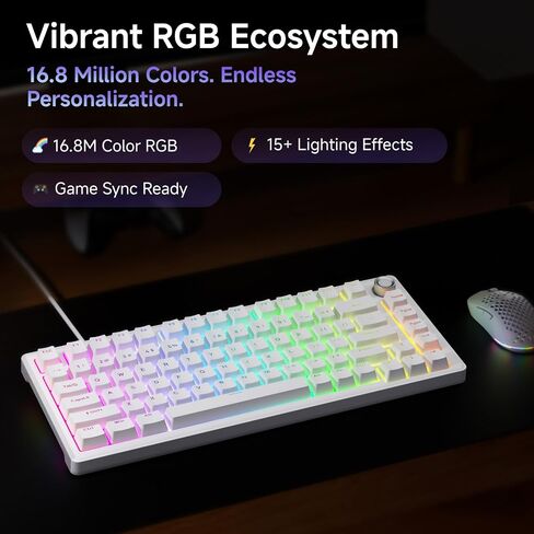 DIERYA DK81E 75% Mechanical Gaming Keyboard, Hot-Swappable, Pre-Lubed Linear Switches, Gasket-Mount, 6-Layer Dampening Foam, Programmable, Volume Knob, RGB Backlit, Double-Shot Keycaps, Wired, White in Saudi Arabia