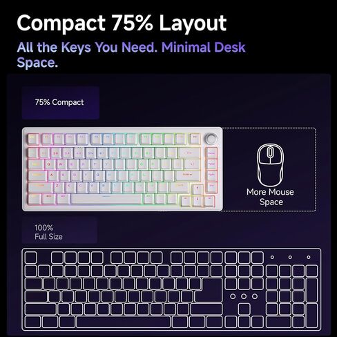 DIERYA DK81E 75% Mechanical Gaming Keyboard, Hot-Swappable, Pre-Lubed Linear Switches, Gasket-Mount, 6-Layer Dampening Foam, Programmable, Volume Knob, RGB Backlit, Double-Shot Keycaps, Wired, White in Saudi Arabia