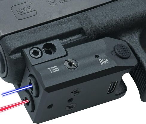 HiLight - TSB- TSBL التكتيكي - ليزر دائري أحمر وأزرق كلاسيكي مع بطارية من النوع C قابلة لإعادة الشحن - نوع USB - ألومنيوم صلب مؤكسد - ضوء محمول/مثبت على السكك الحديدية وفئة ليزر مزدوجة من IIIA، <5 ميجاوات in Kuwait