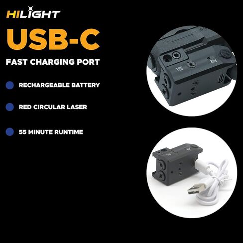 HiLight - TSB- TSBL التكتيكي - ليزر دائري أحمر وأزرق كلاسيكي مع بطارية من النوع C قابلة لإعادة الشحن - نوع USB - ألومنيوم صلب مؤكسد - ضوء محمول/مثبت على السكك الحديدية وفئة ليزر مزدوجة من IIIA، <5 ميجاوات in Kuwait