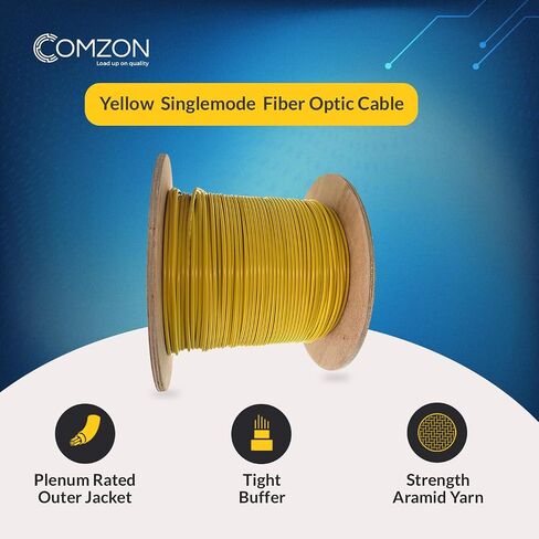 كابل الألياف الضوئية Plenum 2 Strand Singlemode OS2 9/125، أصفر، ألياف كورنينج، عالي السرعة، منخفض الخسارة، كابل شبكة داخلي لمراكز البيانات والاتصالات، 1000 قدم in Kuwait