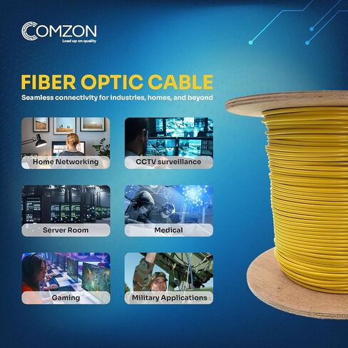 كابل الألياف الضوئية Plenum 2 Strand Singlemode OS2 9/125، أصفر، ألياف كورنينج، عالي السرعة، منخفض الخسارة، كابل شبكة داخلي لمراكز البيانات والاتصالات، 1000 قدم in Kuwait