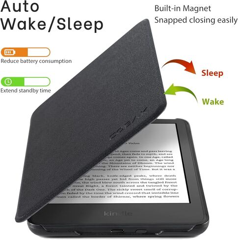 CoBak Case for All New 6 Inch E-Reader 2024 and 2022 (11 Generation) - PU Leather Smart Cover, Auto Sleep and Wake, not Compatible with Kobo Clara.Black Pebbled in Saudi Arabia