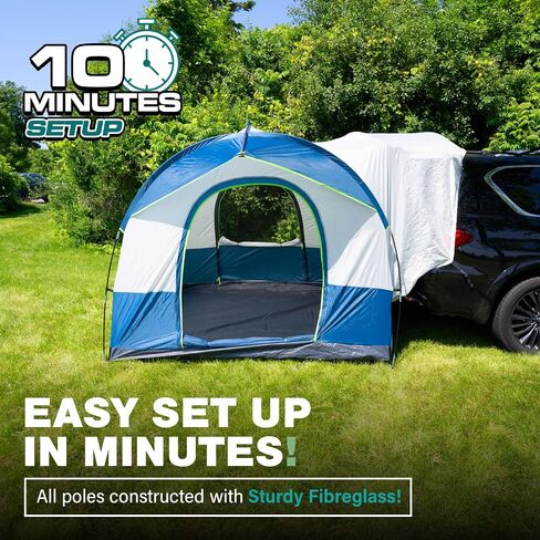 Universal SUV Camping Tent - Up to 8-Person Sleeping Capacity, Includes Rainfly and Storage Bag - Car Tailgate Glamping Tent - 8'W x 8'L x 7.2'H Gray and Blue in Saudi Arabia