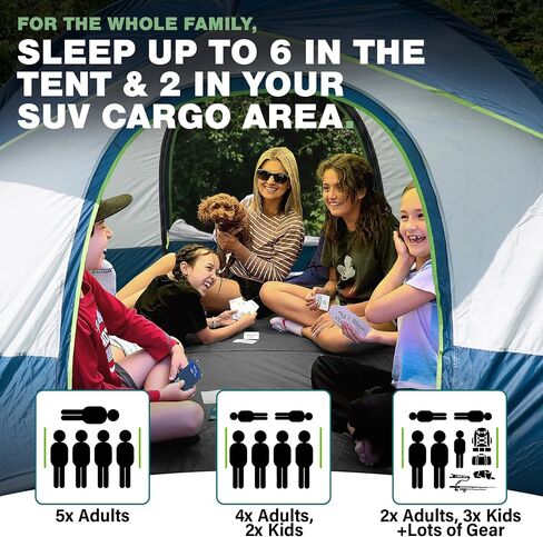 Universal SUV Camping Tent - Up to 8-Person Sleeping Capacity, Includes Rainfly and Storage Bag - Car Tailgate Glamping Tent - 8'W x 8'L x 7.2'H Gray and Blue in Saudi Arabia