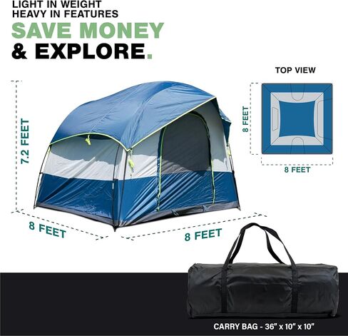 Universal SUV Camping Tent - Up to 8-Person Sleeping Capacity, Includes Rainfly and Storage Bag - Car Tailgate Glamping Tent - 8'W x 8'L x 7.2'H Gray and Blue in Saudi Arabia