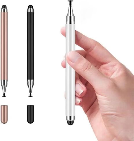 Stylus Pens for Touch Screens, 3 Pack Universal 2-in-1 Capacitive Stylus with Disc and Silicone Tips – Compatible with iPad, iPhone, Android, Tablets, Laptops – Black, White, Gold in Saudi Arabia